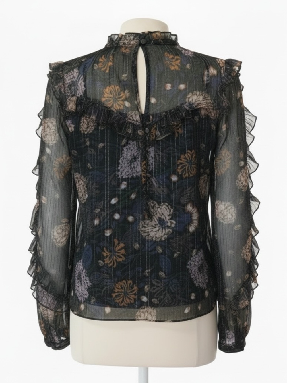 Veronica Beard Alba Silk Metallic Floral Ruffle Blouse + Matching Cami | Size 8 - Picture 10 of 13